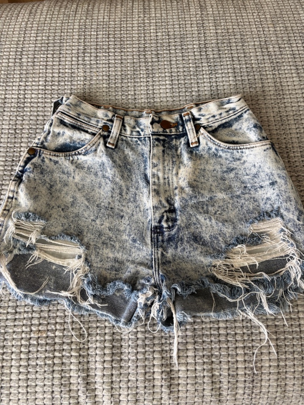Wrangler Acid Wash Distressed Denim Shorts - Blue